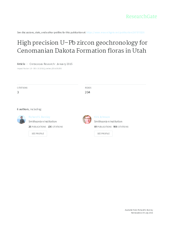 (PDF) High precision U–Pb zircon geochronology for Cenomanian Dakota ...