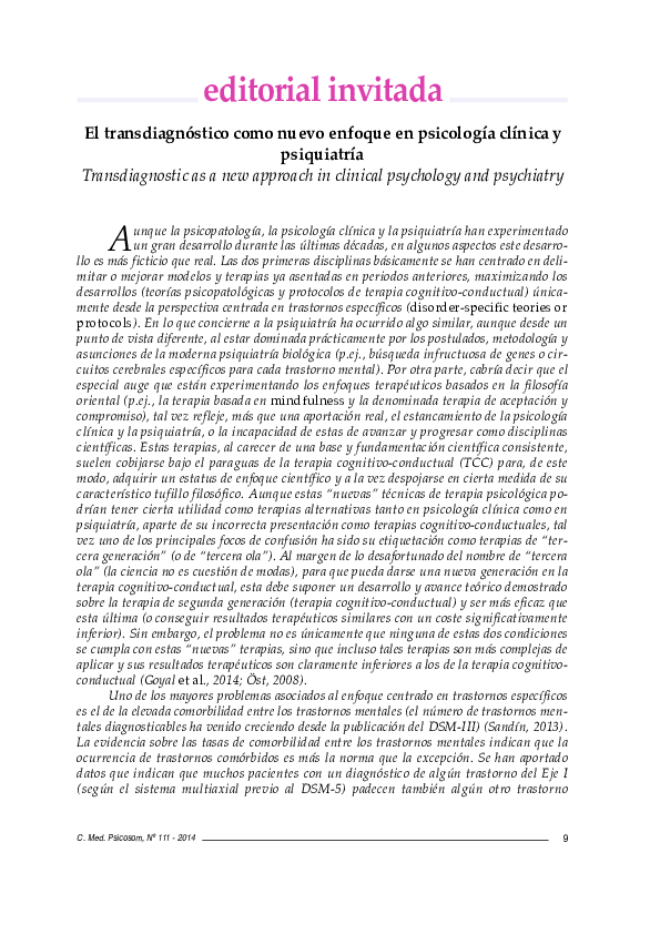 (PDF) El transdiagnóstico como nuevo enfoque en psicología