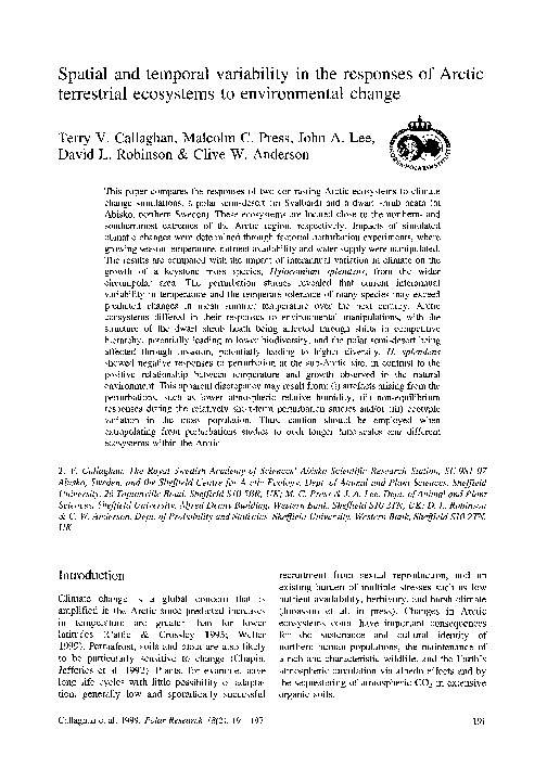 (PDF) Spatial and temporal variability in the responses of Arctic ...