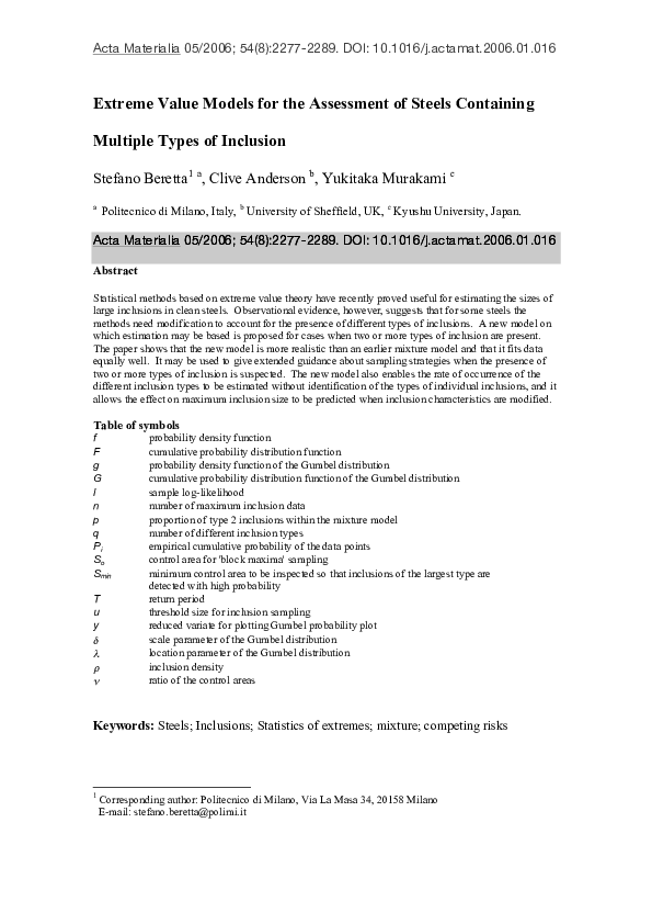 (PDF) Extreme value models for the assessment of steels containing ...