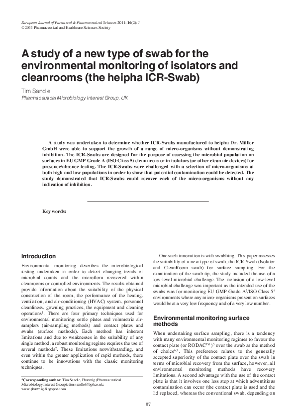 (PDF) A study of a new type of swab for the environmental monitoring of ...