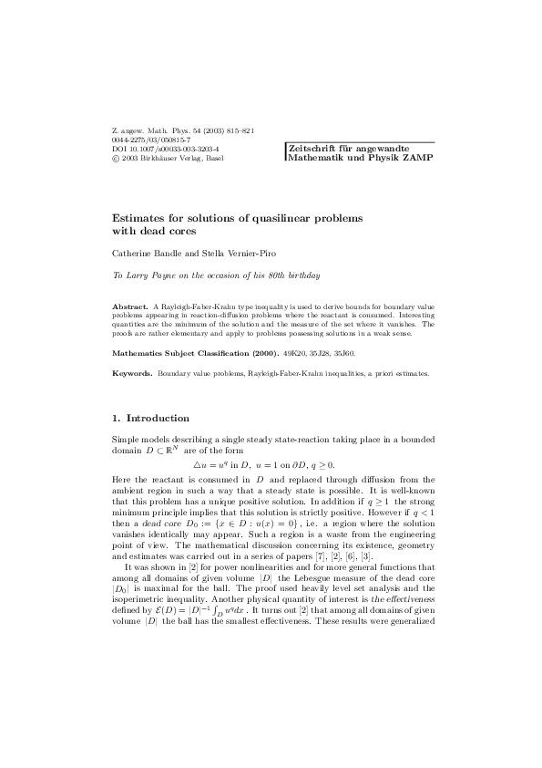 (PDF) Estimates for solutions of quasilinear problems with dead cores