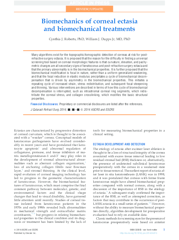 (PDF) Biomechanics of corneal ectasia and biomechanical treatments