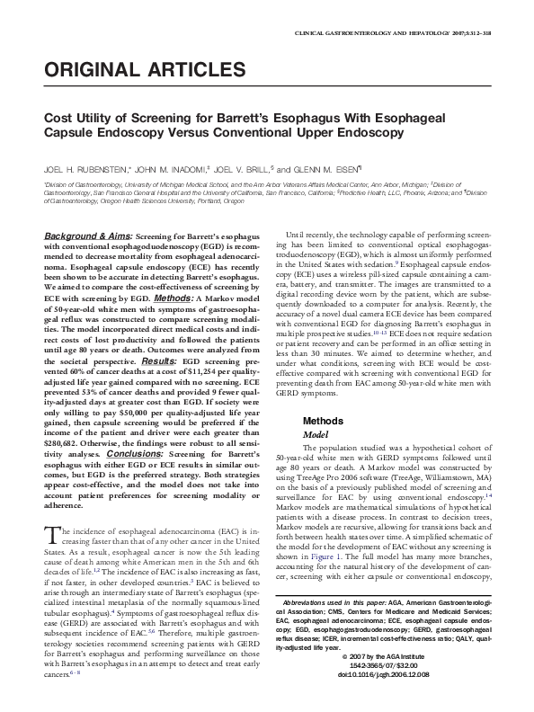 (PDF) Cost Utility of Screening for Barrett’s Esophagus With Esophageal