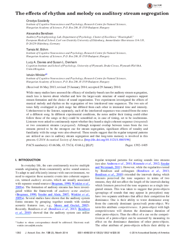 (PDF) The effects of rhythm and melody on auditory stream segregation