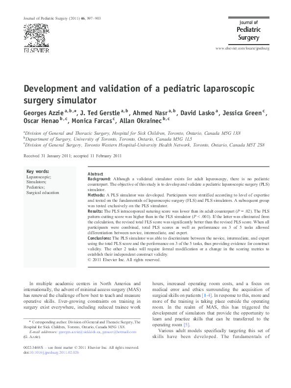(PDF) Development and validation of a pediatric laparoscopic surgery ...