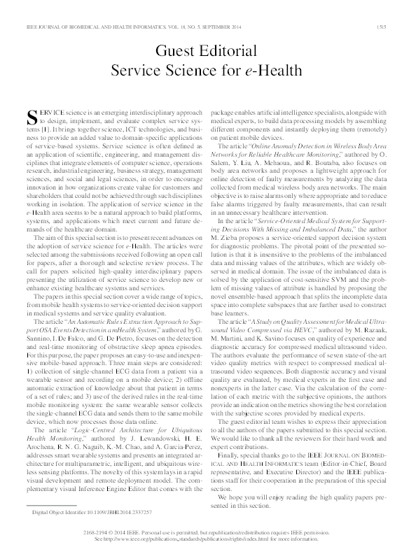 (PDF) Guest Editorial Service Science for e-Health