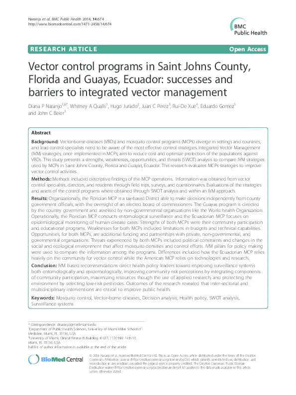 (PDF) Vector control programs in Saint Johns County, Florida and Guayas ...