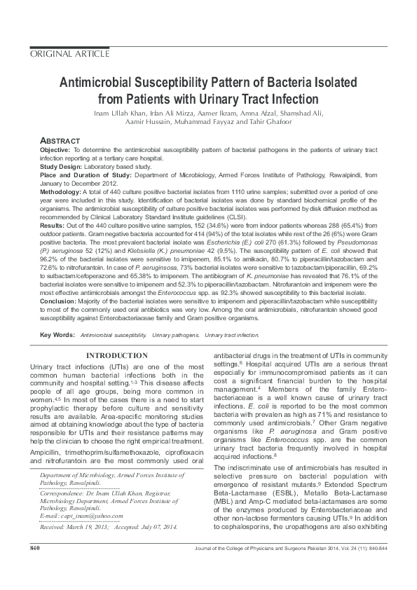 (PDF) Antimicrobial Susceptibility Pattern of Bacteria Isolated from ...