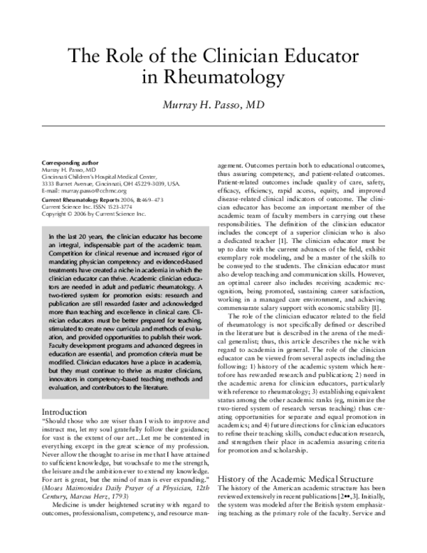 (PDF) The role of the clinician educator in rheumatology