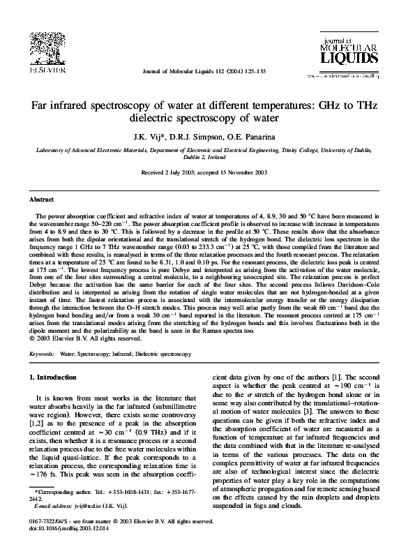 (PDF) Far infrared spectroscopy of water at different temperatures GHz