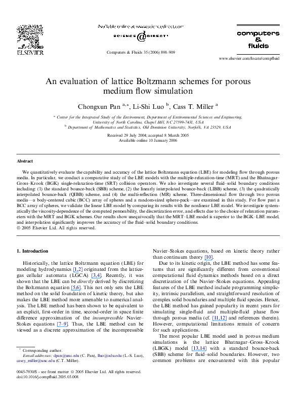 (PDF) An evaluation of lattice Boltzmann schemes for porous medium flow ...