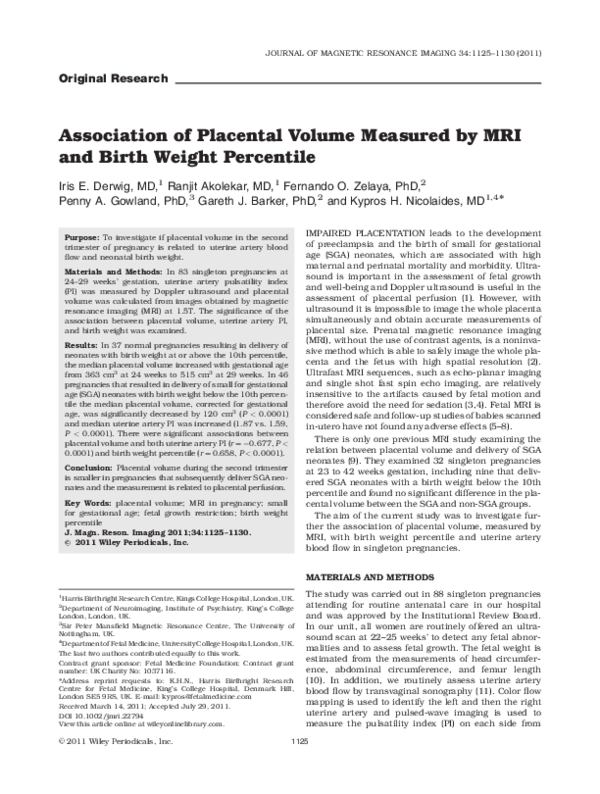 (PDF) Association of placental volume measured by MRI and birth weight ...