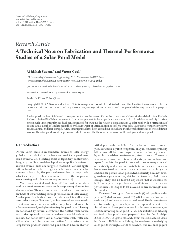 (PDF) A Technical Note on Fabrication and Thermal Performance Studies ...