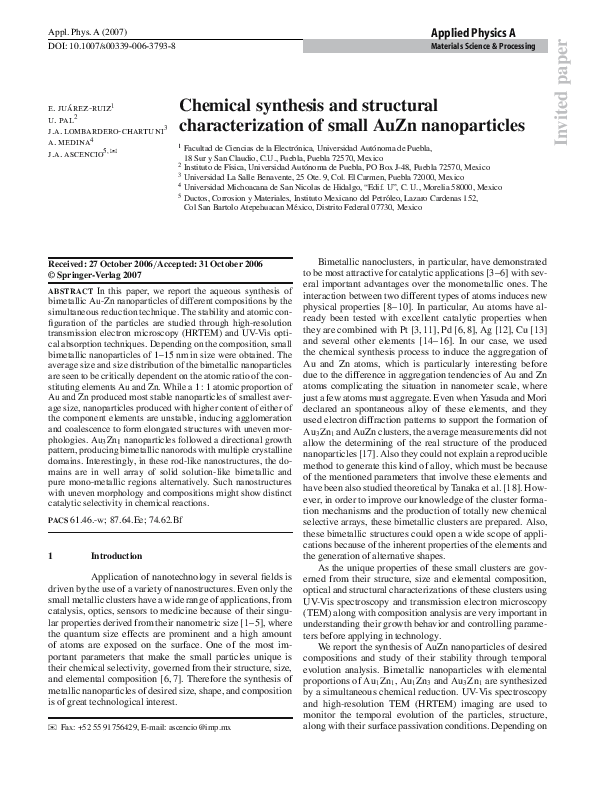 (PDF) Chemical Synthesis and Structural Characterization of Highly ...