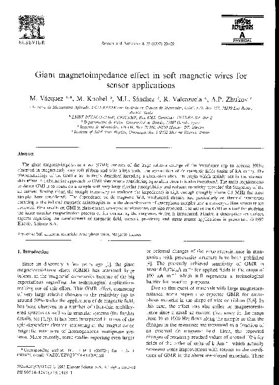 (PDF) Giant magnetoimpedance effect in soft magnetic wires for sensor ...