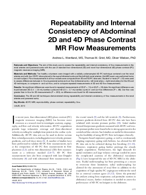 (PDF) Repeatability and Internal Consistency of Abdominal 2D and 4D ...
