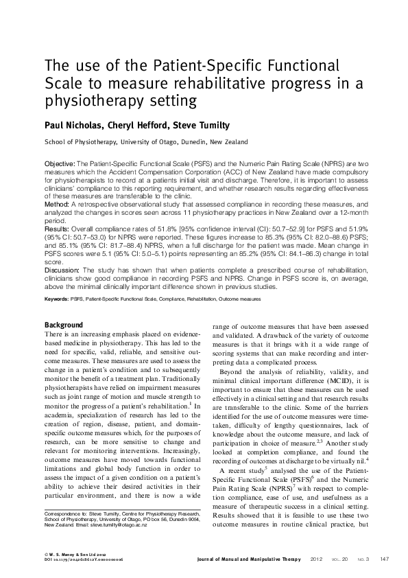 (PDF) The use of the PatientSpecific Functional Scale to measure