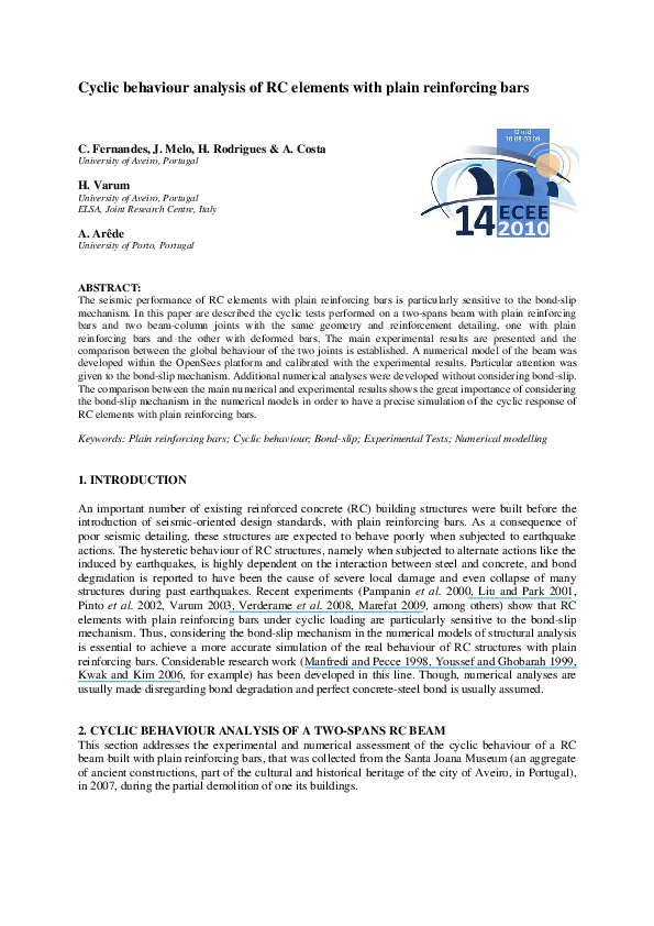 (PDF) Cyclic behaviour analysis of RC elements with plain reinforcing bars