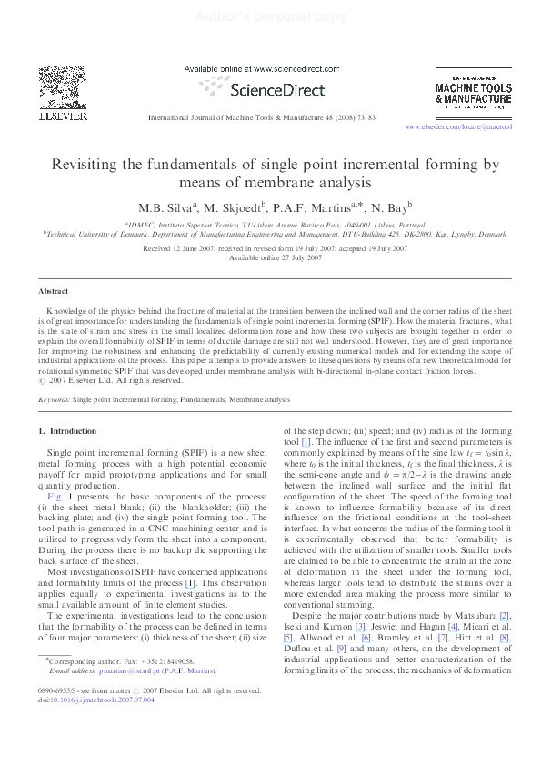 (PDF) Revisiting the fundamentals of single point incremental forming ...