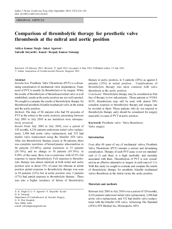 (PDF) Comparison of thrombolytic therapy for prosthetic valve