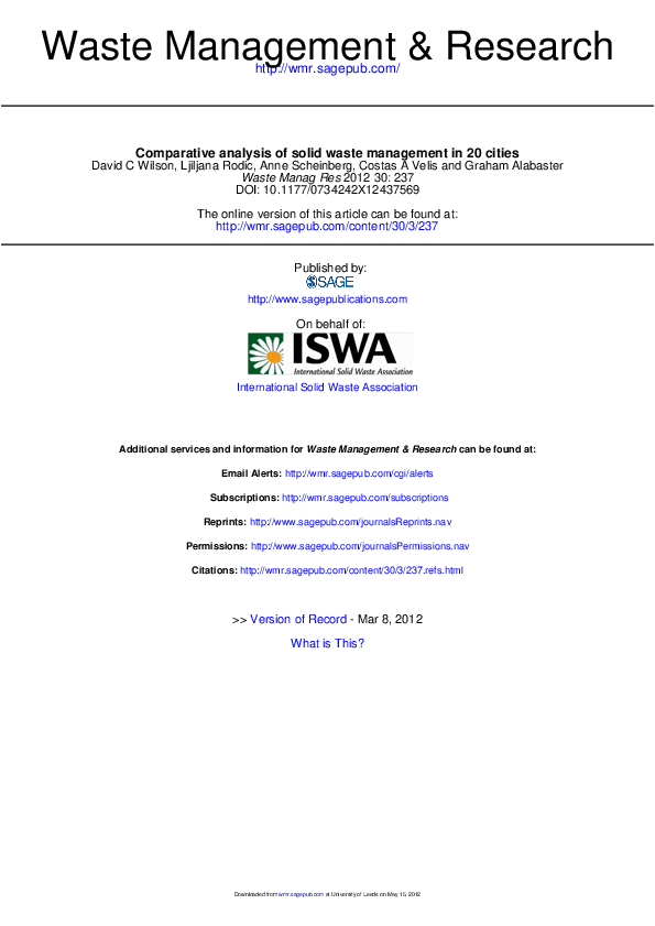 (PDF) Comparative analysis of solid waste management in 20 cities