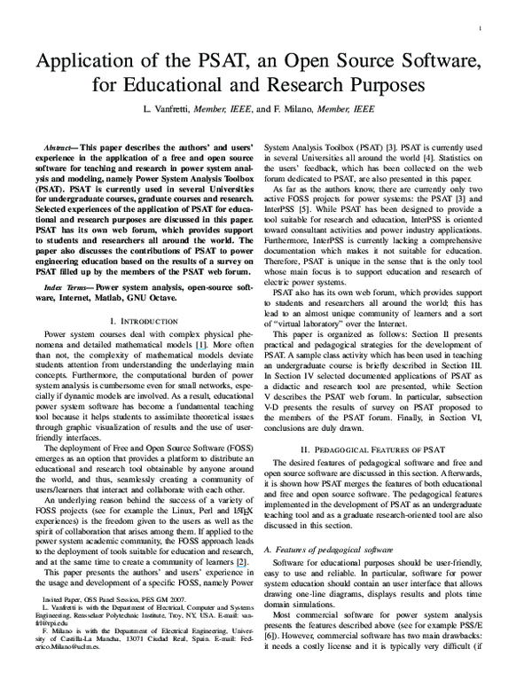 (PDF) Application of the PSAT, an Open Source Software, for Educational ...