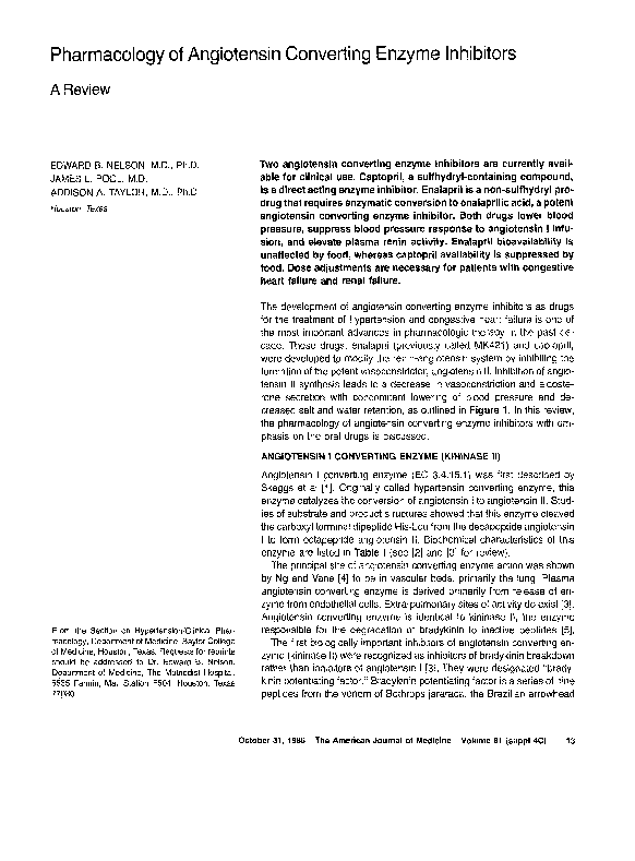 (PDF) Pharmacology of angiotensin converting enzyme inhibitors: A review