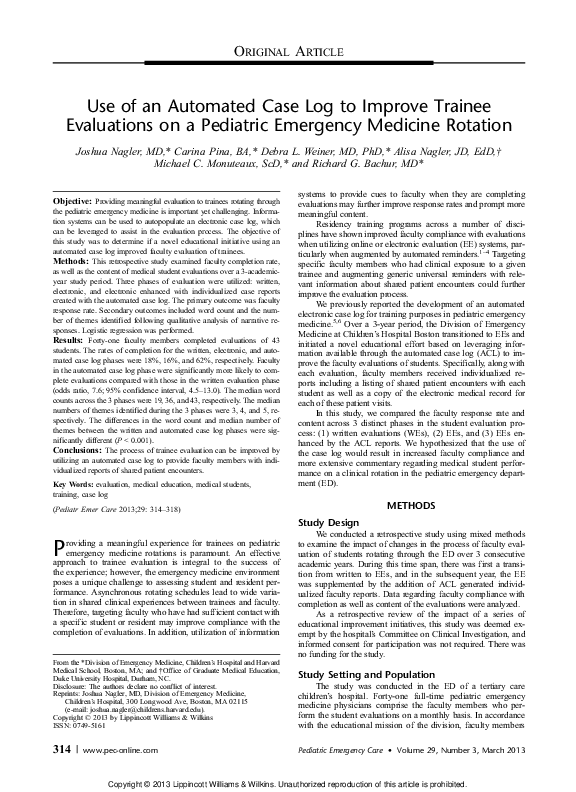 (PDF) Use of an Automated Case Log to Improve Trainee Evaluations on a