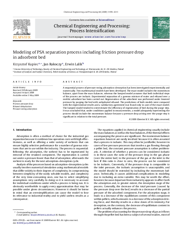 (PDF) Modeling of PSA separation process including friction pressure ...
