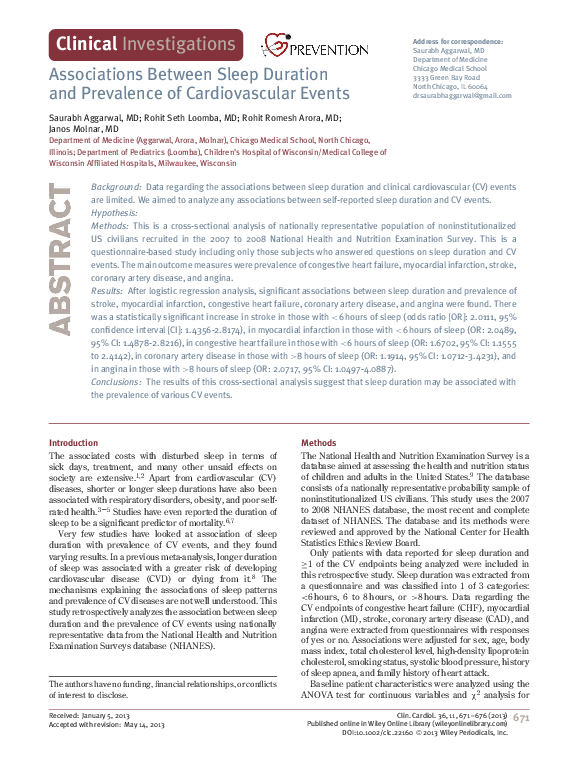 (PDF) Associations Between Sleep Duration and Prevalence of ...