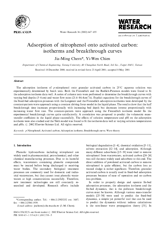 (PDF) Adsorption of nitrophenol onto activated carbon: isotherms and ...