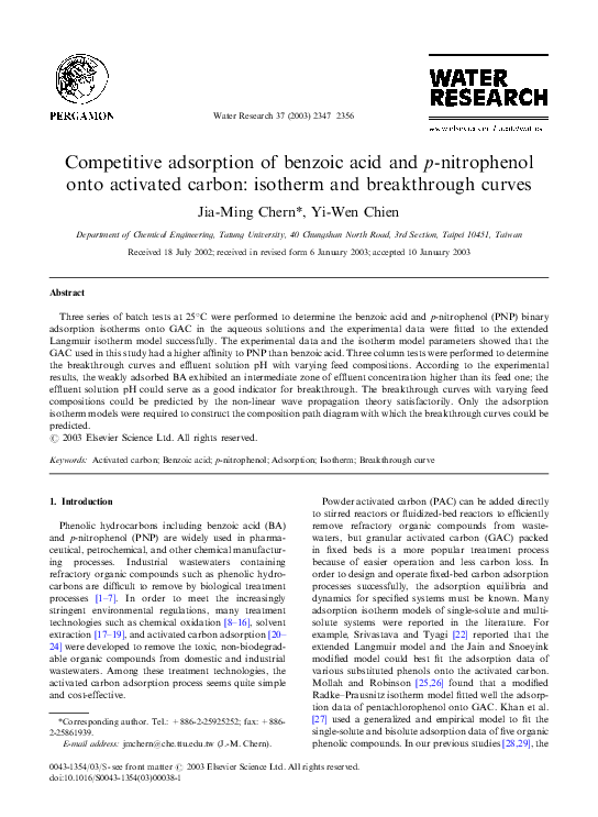(PDF) Competitive adsorption of benzoic acid and p-nitrophenol onto ...