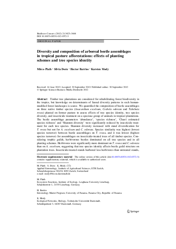 (PDF) Diversity and composition of arboreal beetle assemblages in ...