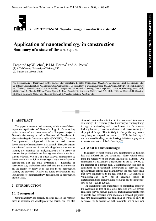 (PDF) Application of nanotechnology in construction