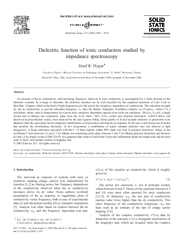 (PDF) Dielectric function of ionic conductors studied by impedance ...