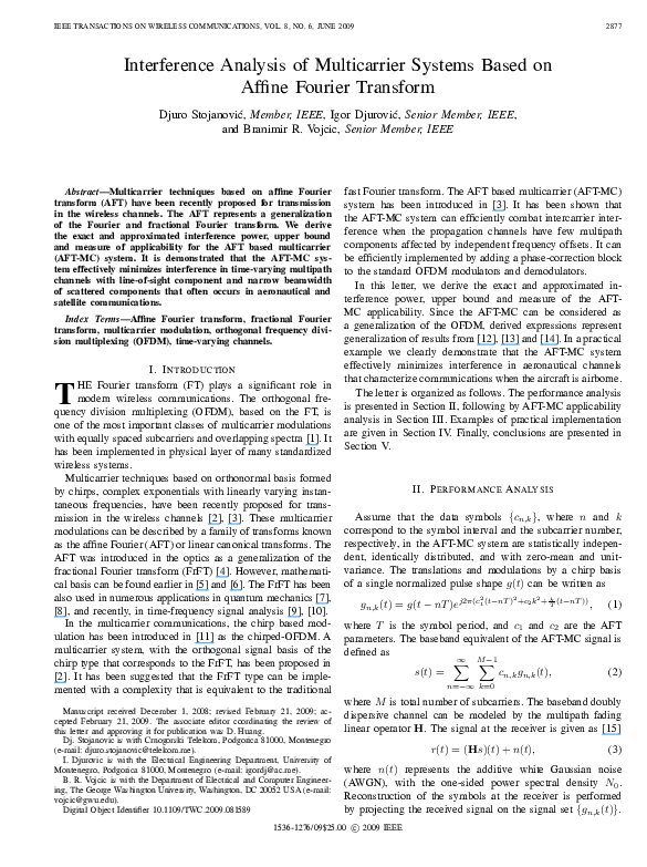 (PDF) Interference analysis of multicarrier systems based on affine ...