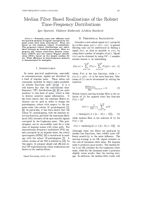 (PDF) Median filter based realizations of the robust time-frequency ...