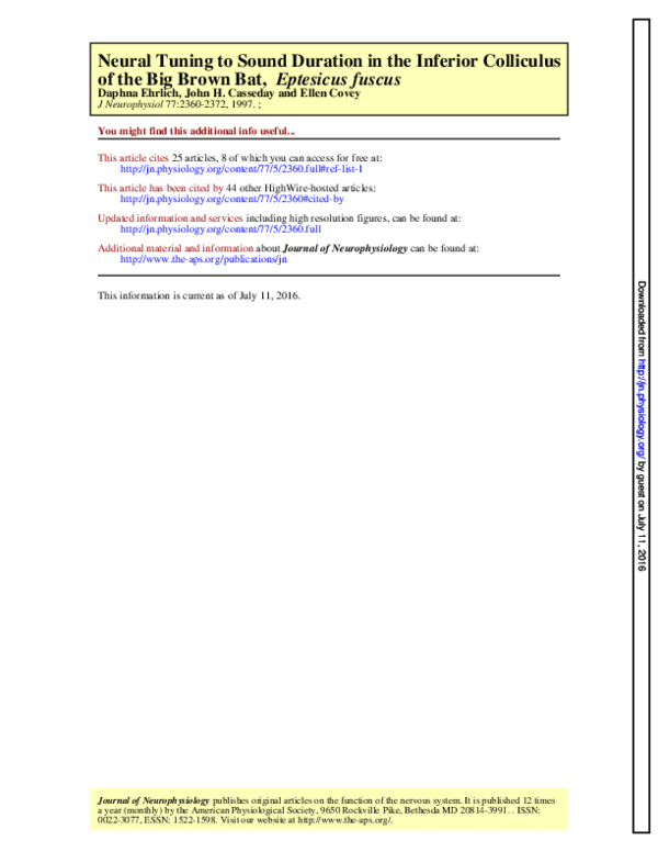 (PDF) Neural tuning to sound duration in the inferior colliculus of the ...