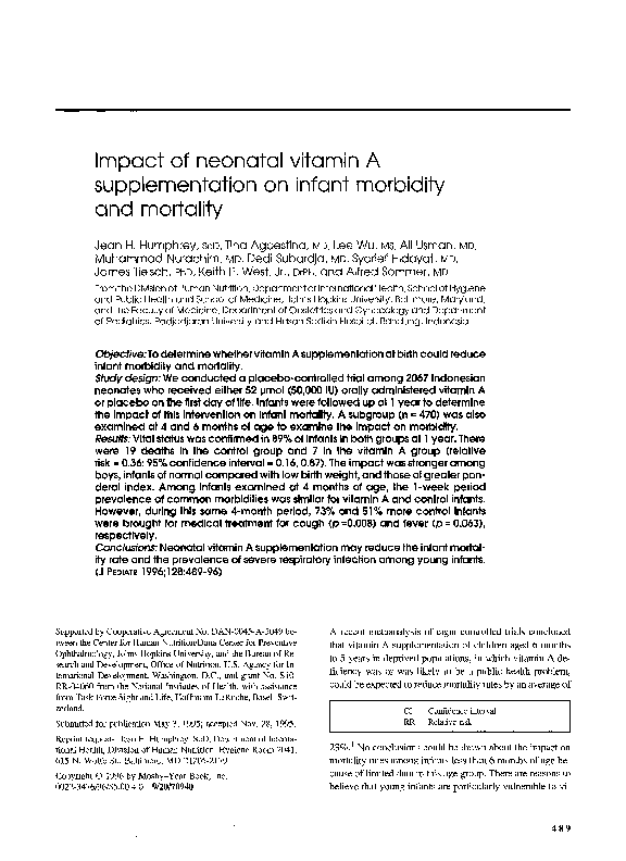 (PDF) Impact of neonatal vitamin A supplementation on infant morbidity ...