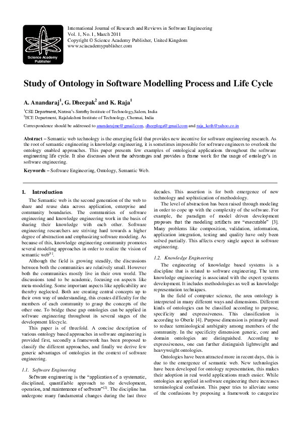 (PDF) Study of Ontology in Software Modelling Process and Life Cycle