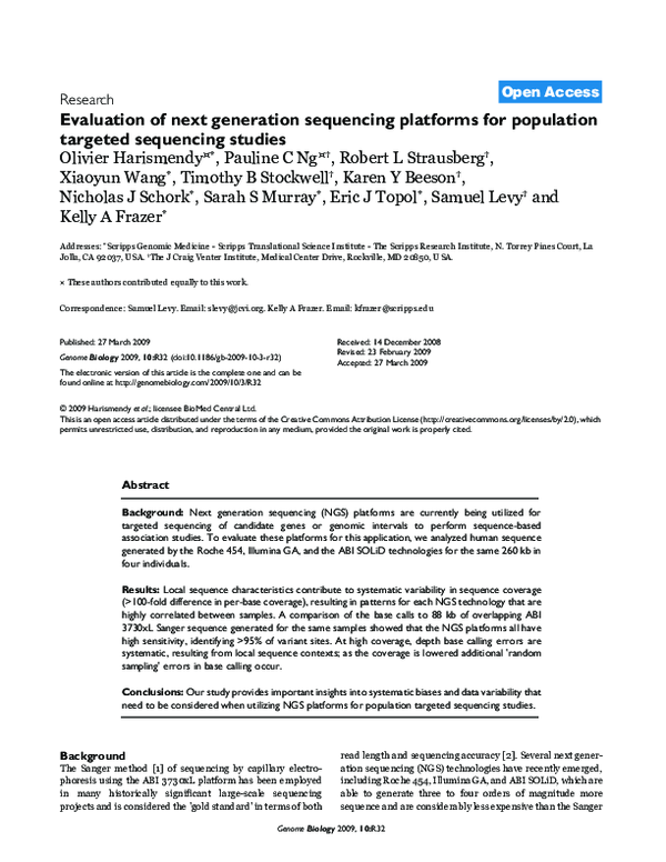 (PDF) Evaluation of next generation sequencing platforms for population ...