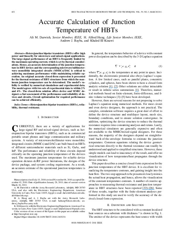 (PDF) Accurate Calculation of Junction Temperature of HBTs Ali