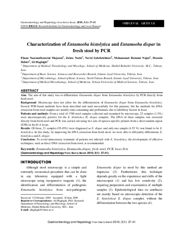 (PDF) Characterization of Entamoeba histolytica and Entamoeba dispar by ...