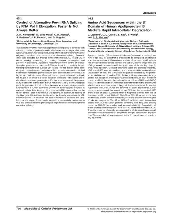 (PDF) Control of Alternative Pre-mRNA Splicing by RNA Pol II Elongation ...