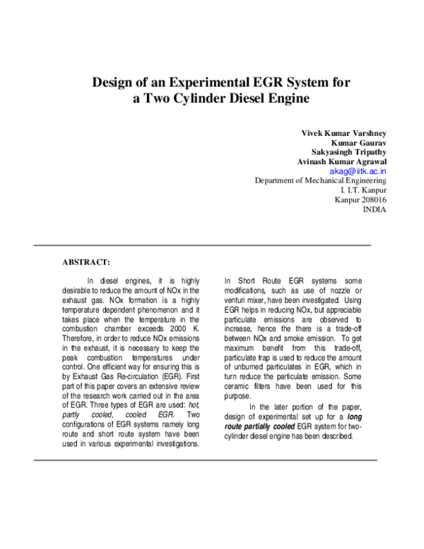 (PDF) Design of an Experimental EGR System for a Two Cylinder Diesel Engine
