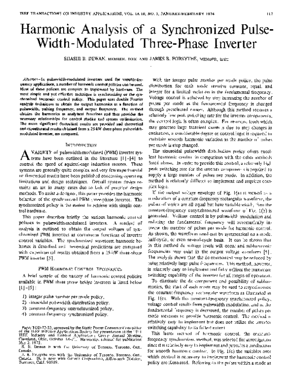 (PDF) Harmonic Analysis of a Synchronized Pulse-Width-Modulated Three ...