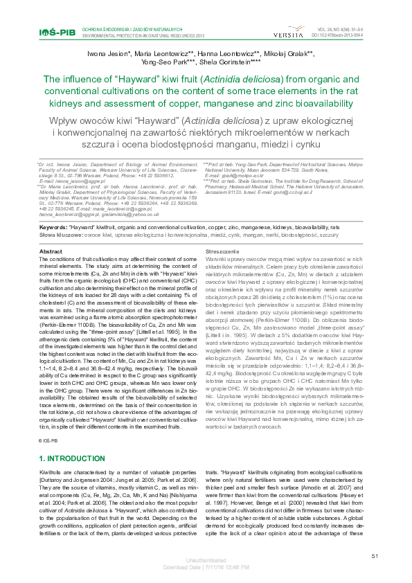 (PDF) The influence of “Hayward” kiwi fruit (Actinidia deliciosa) from