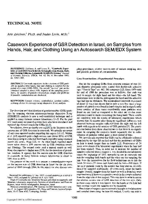 (PDF) Casework experience of GSR detection in Israel, on samples from