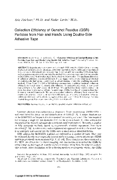 (PDF) Collection Efficiency of Gunshot Residue (GSR) Particles from ...